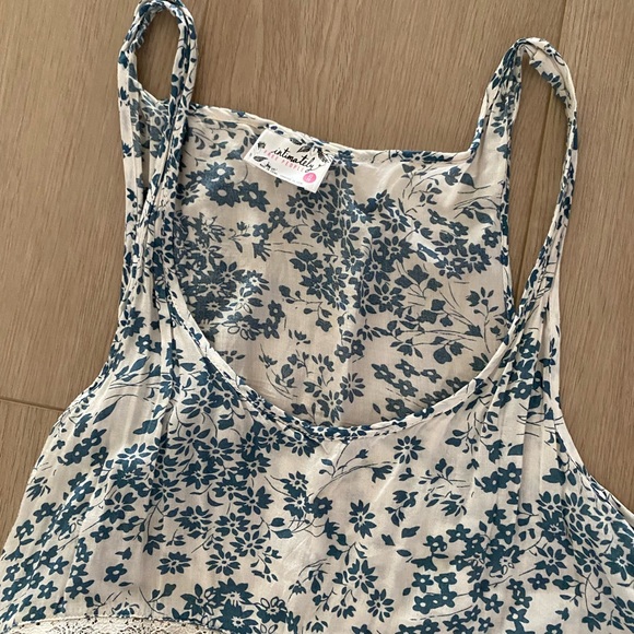 FREE PEOPLE WHITE TEAL MIDI FLORAL PRINT PATTERN / LACE DRESS SIZE EXTRA SMALL - Picture 3 of 7